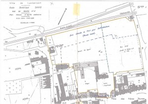 Sur le plan cadastral, la délimitation du domaine cédé par les Assomptionnistes au Collège Dominique Savio, avec le château(A) (démoli en 2001) et les bâtiments du collège (B, C et D). La section « parc boisé » le long de la rue de Verlinghem accueillera plus tard les locaux du Lycée Maria Goretti - Collège Dominique SAVIO